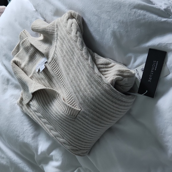 Nordstrom Signature - Cashmere/Wool Cable Knit Sweater, Oatmeal, Size L - Picture 2 of 14